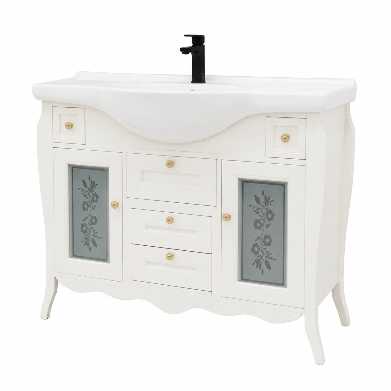 Mobile da Bagno 105 cm Bianco con Lavabo in Ceramica e Specchio