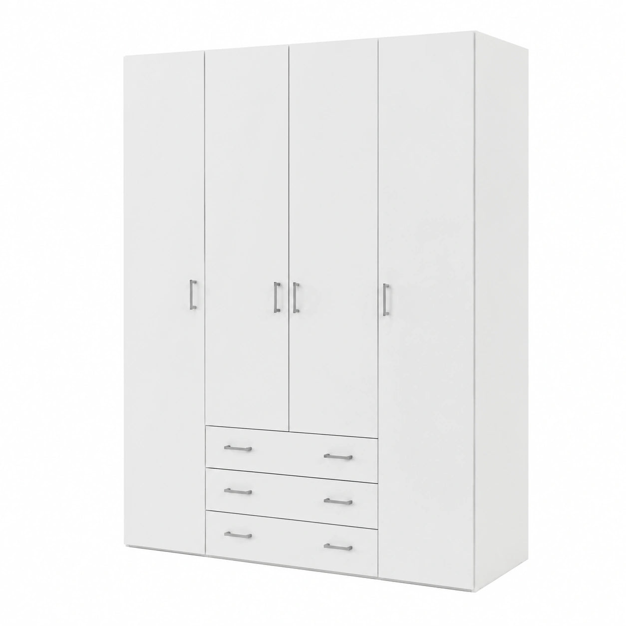 Guardaroba Bianco con 4 Ante e 3 Cassetti, Dimensioni 154x49,5x200,4 cm