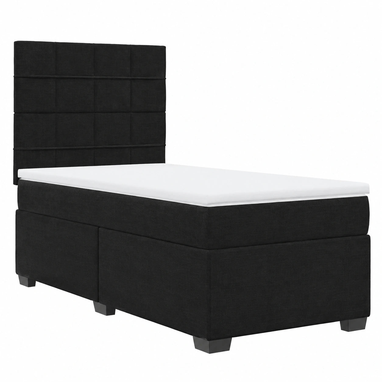 Letto imbottito in velluto nero 80x200 cm con materasso a molle insacchettate e testiera per camera