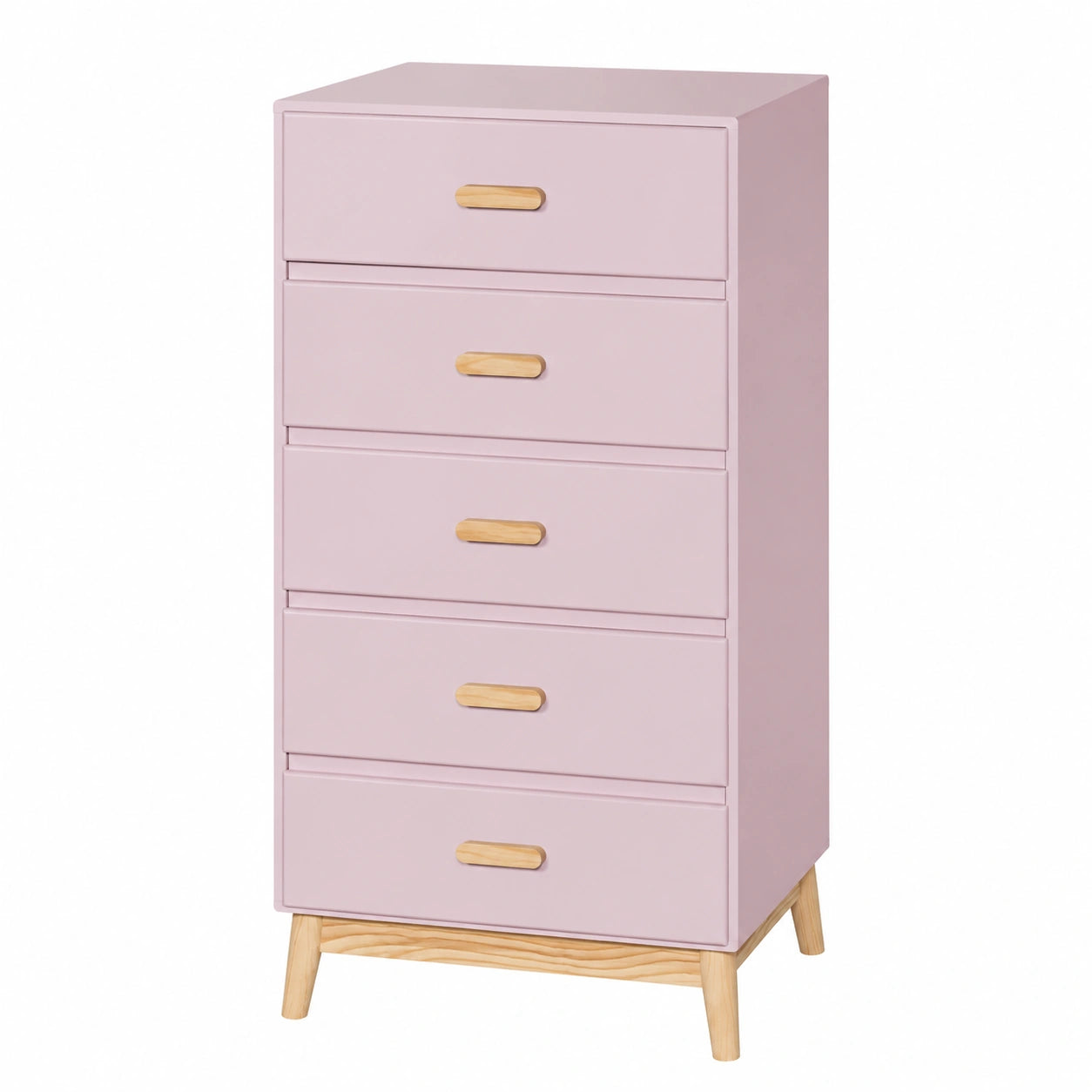 Cassettiera per Bambini con 5 Cassetti in Rosa e Marrone, Design Scandinavo, MDF e Pino, Salvaspazio - 115x50x40 cm