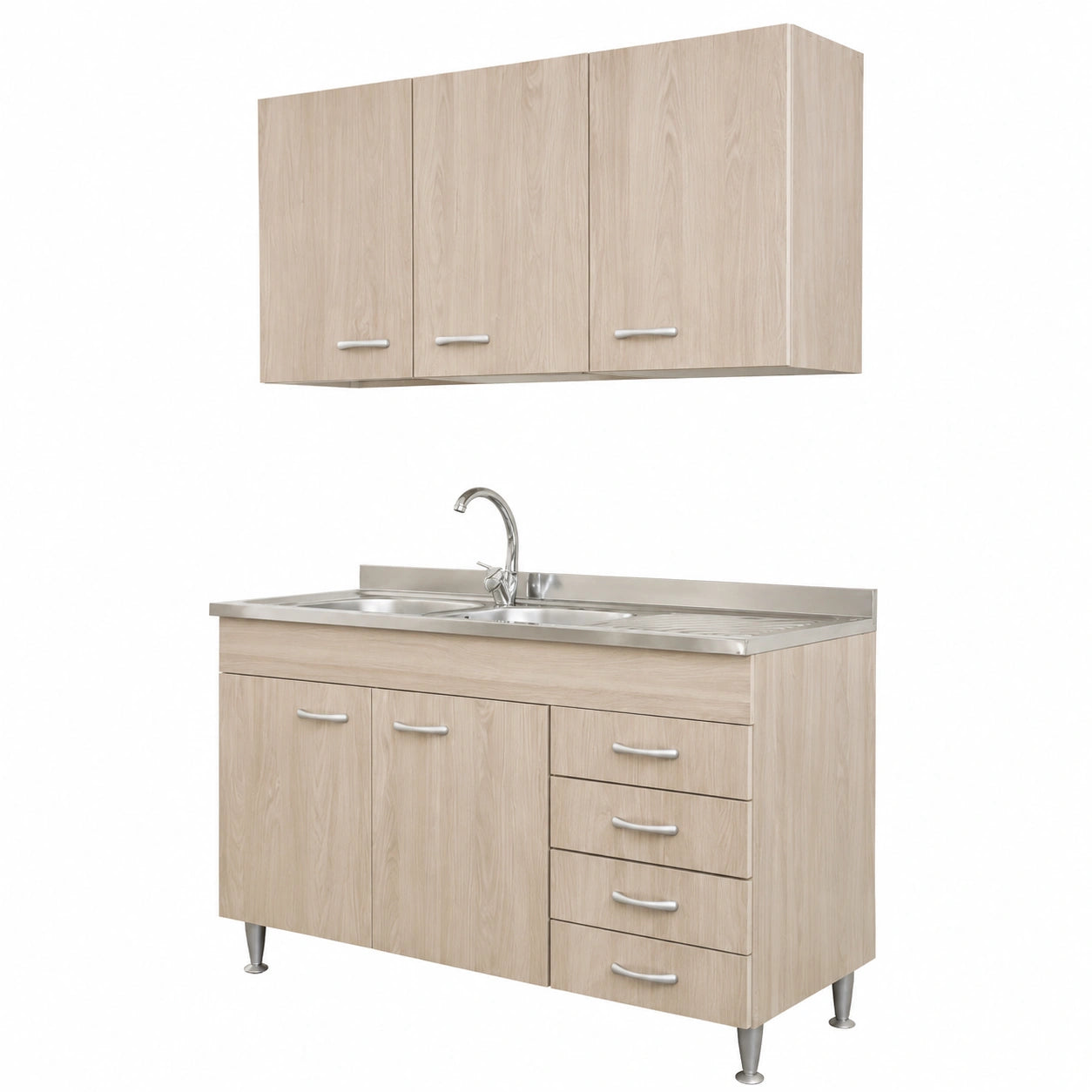 Yellowshop Set Cucina 120 cm con Piastrelle Olmo e Lavello - Versione Dx