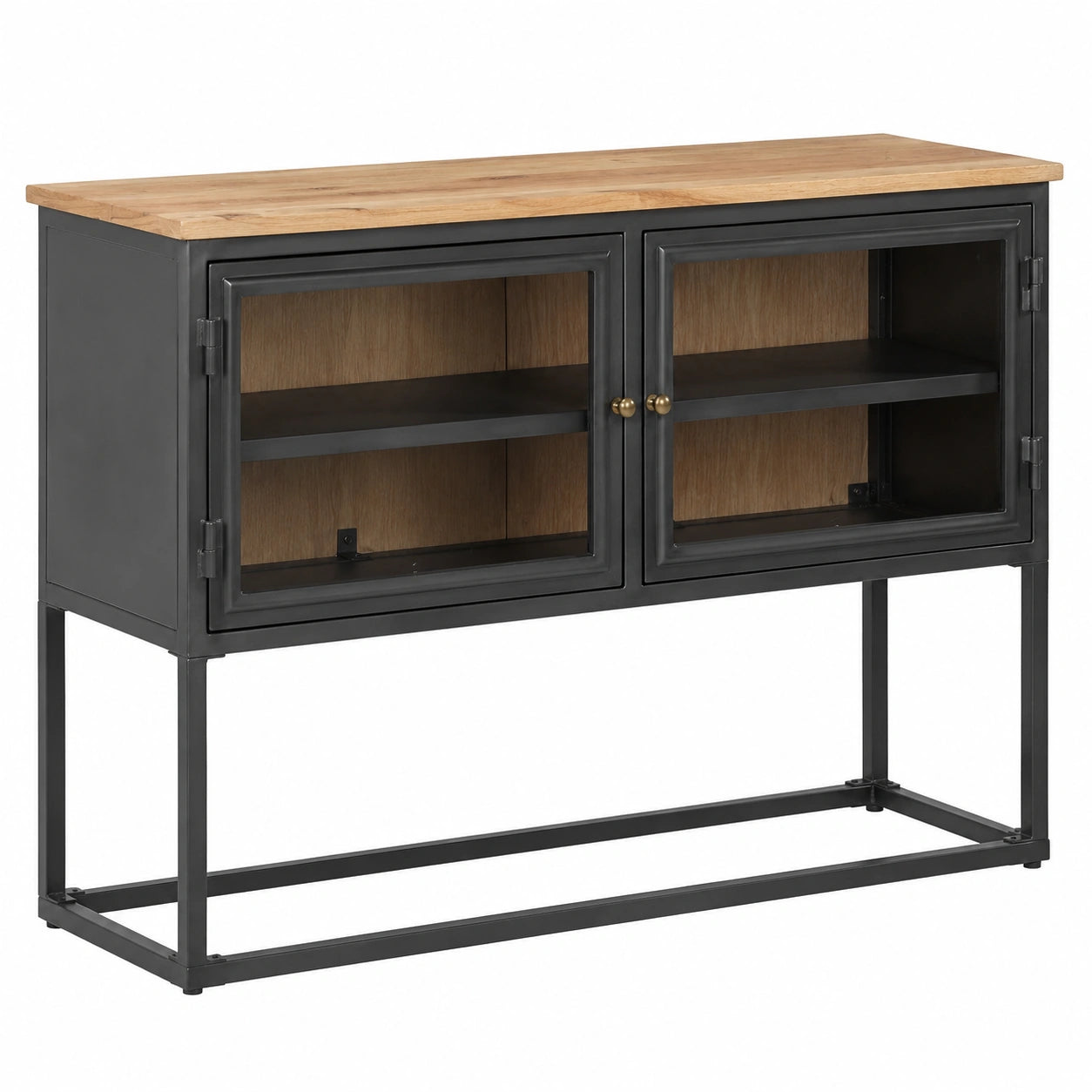 Mobile Vetrina in Legno di Acacia Grigio 100x30x70 cm per Soggiorno e Camera Moderna