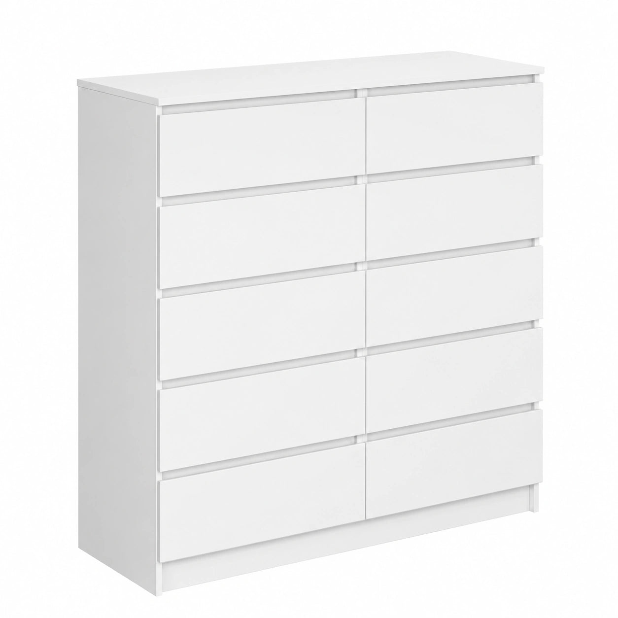 Cassettiera Moderna Bianca 140 cm con 10 Cassetti per Camera da Letto e Soggiorno