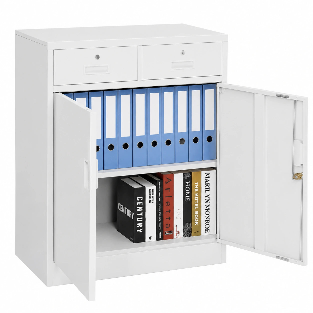 Armadio Metallo Ufficio con Serratura e Chiavi, Grigio per Casa e Garage, Mobile Archivio Documenti con 2 Ante e 2 Cassetti