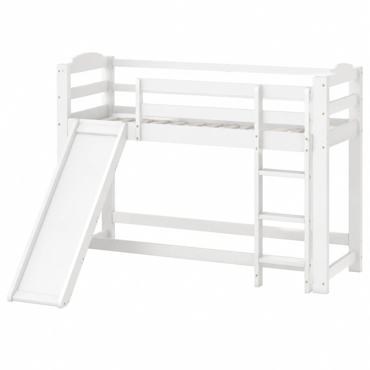 Letto a Castello per Bambini con Scivolo, 90x200 cm, Struttura Bianca