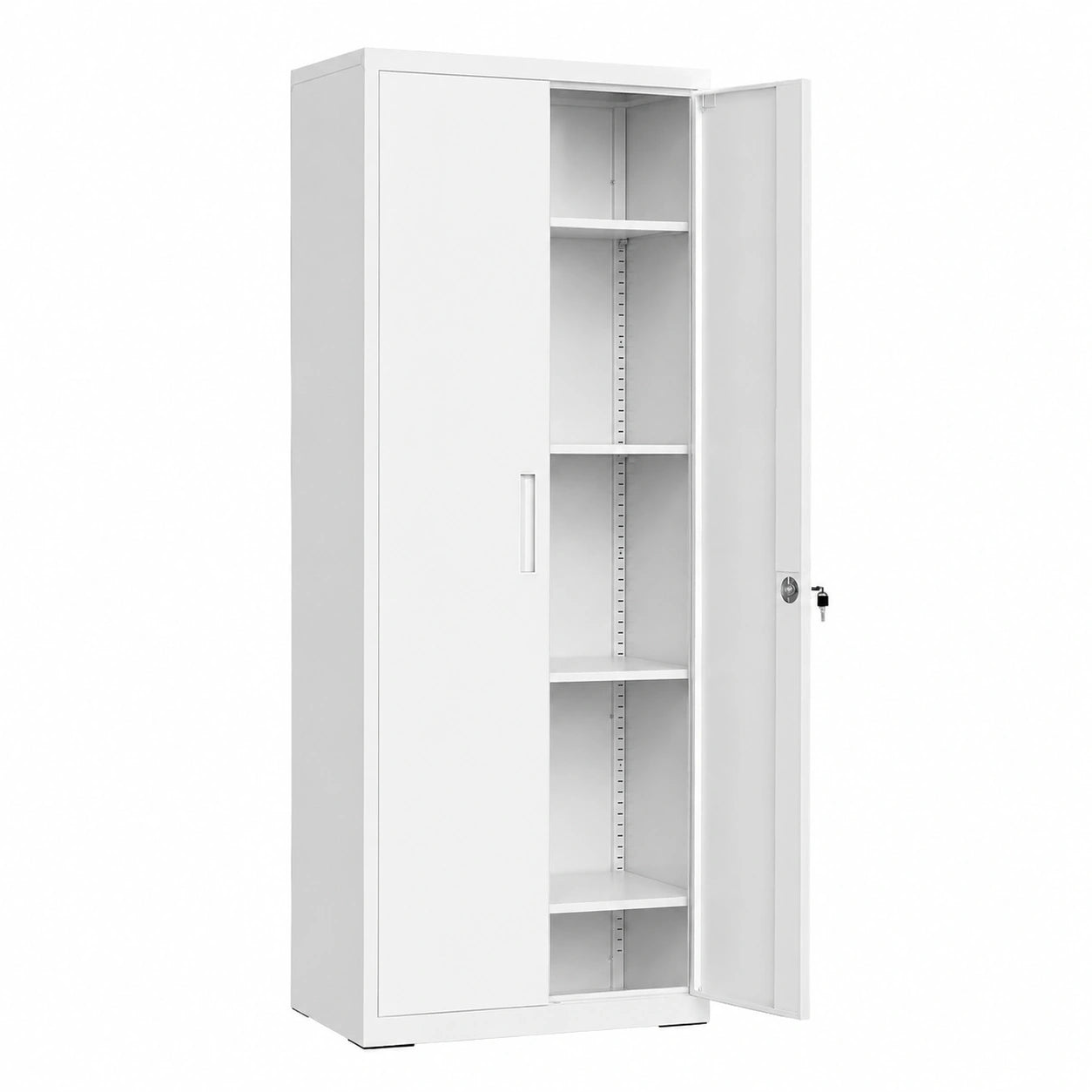 Armadietto Metallo a 5 Ripiani con Serratura e Ante Regolabili, 40x60x180 cm, Bianco Opaco