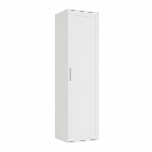 Armadio con Specchio Moderno per Ingresso e Corridoio, Mobile Salvaspazio Bianco con Ripiani e Appendiabiti, Guardaroba Alto per Abiti e Accessori, Design DUO, 50x35x180 cm