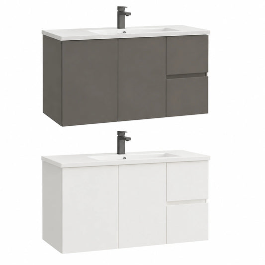 Mobile da Bagno Sospeso 80x36 cm con Lavabo in Ceramica, Bianco e Grigio Talpa