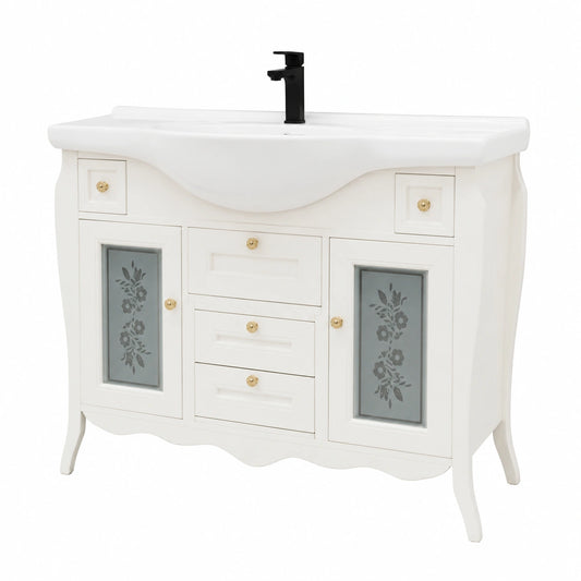 Mobile da Bagno 105 cm Bianco con Lavabo in Ceramica e Specchio