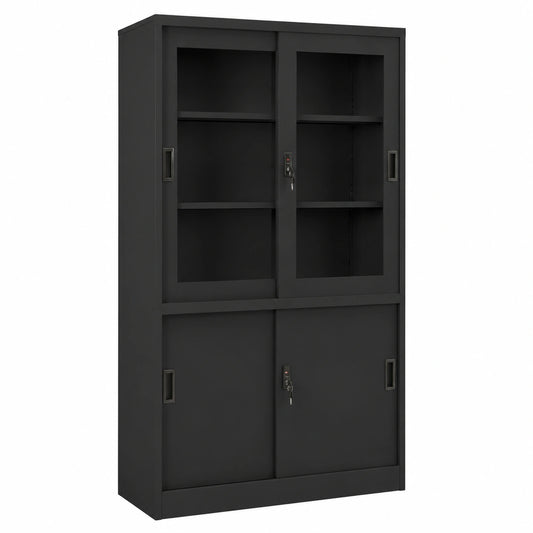 Armadio Ufficio in Acciaio Antracite con Anta Scorrevole 90x40x180 cm