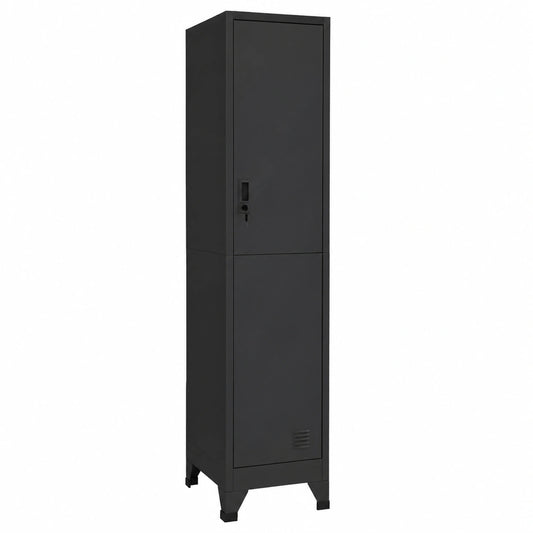 Mobiletto in Acciaio con Serratura Nero 38x45x180 cm, Armadio Archivio Multiuso per Ufficio