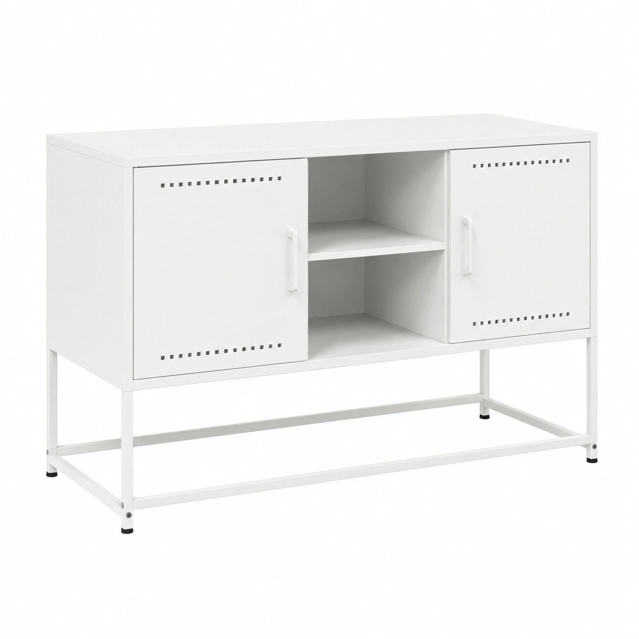 Mobile TV in acciaio bianco con design industriale, 100,5x39x60,5 cm, con vano contenitore per soggiorno e camera