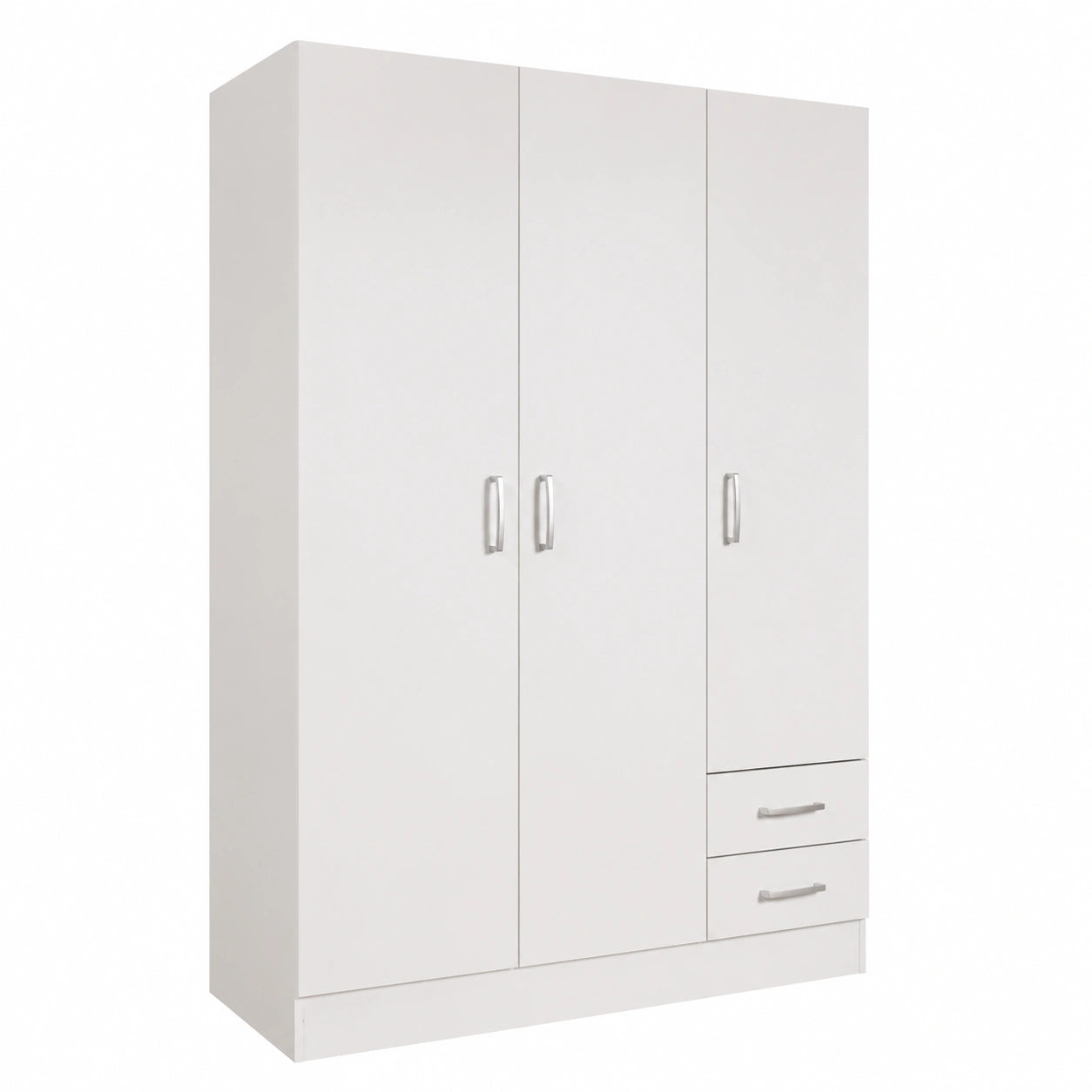 Armadio Moderno a 3 Ante e 2 Cassetti per Camera da Letto, Bianco, 119x184x46 cm, Made in Italy