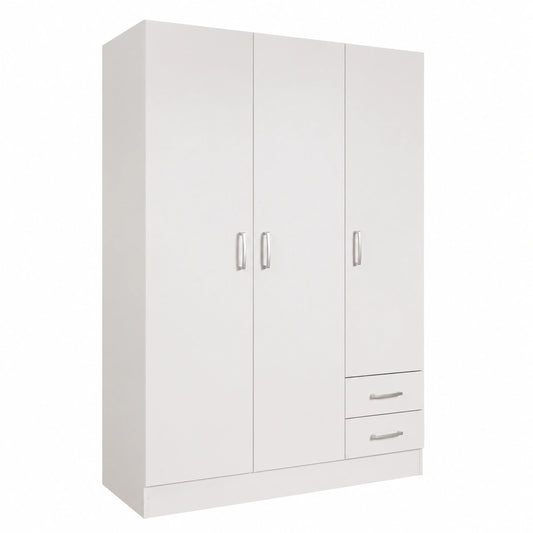 Armadio Moderno a 3 Ante e 2 Cassetti per Camera da Letto, Bianco, 119x184x46 cm, Made in Italy