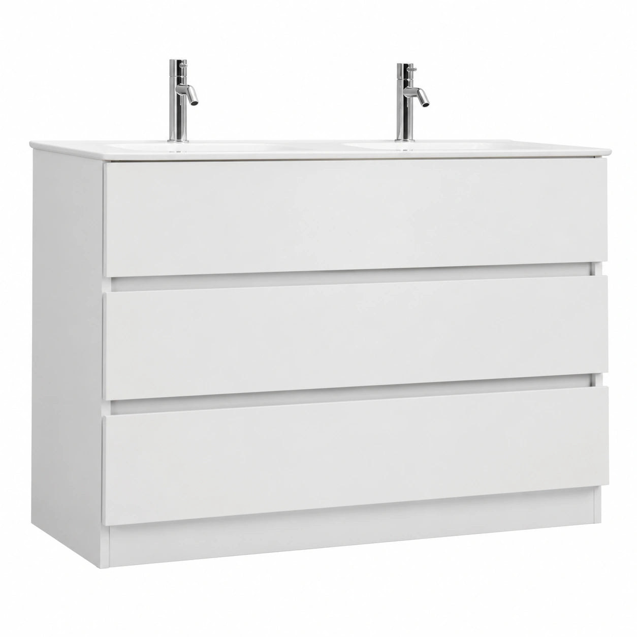 Mobile da Bagno Moderno con Doppio Lavandino e Cassetti - Bianco Lucido, 120 cm