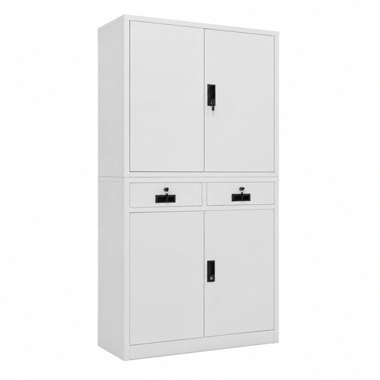 Armadio per Ufficio in Metallo con Cassetti e Ante Grigio 90x40x180 cm
