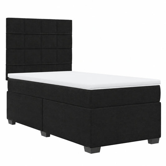 Letto imbottito in velluto nero 80x200 cm con materasso a molle insacchettate e testiera per camera