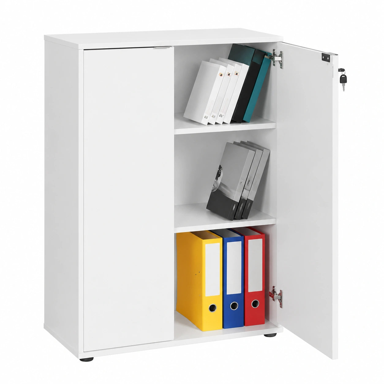 Armadio Archivio Ufficio con Serratura a Chiave, 3 Ripiani, 2 Ante, Colore Bianco
