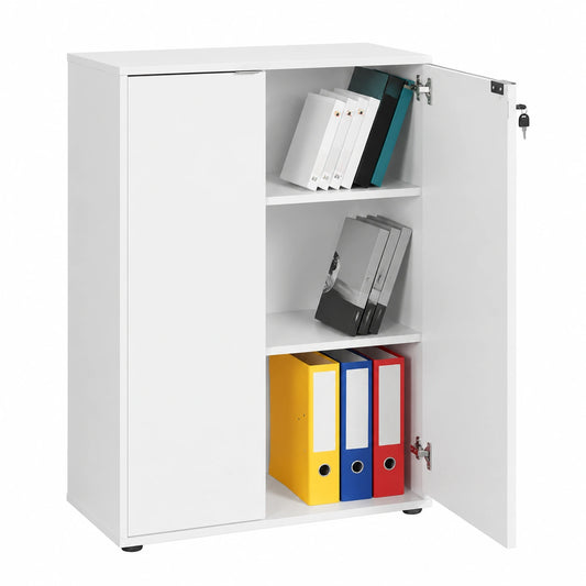 Armadio Archivio Ufficio con Serratura a Chiave, 3 Ripiani, 2 Ante, Colore Bianco