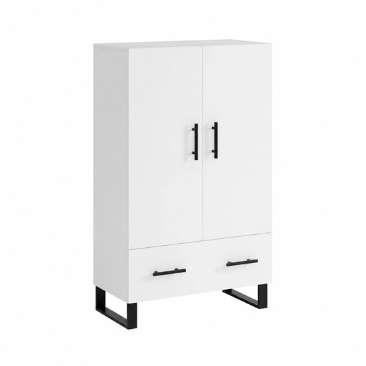 Mobile Contenitore Moderno in Legno Bianco con Ante, 70x32x115 cm, Design Italiano per Soggiorno e Camera