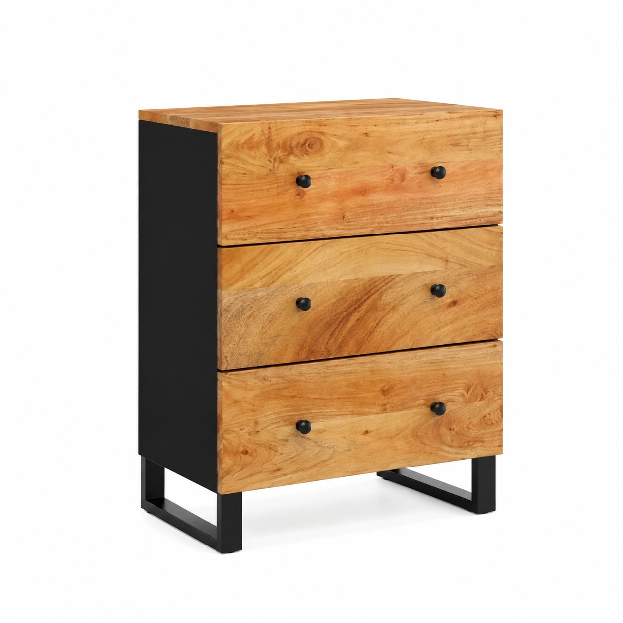 Credenza in Legno di Acacia Stile Industriale con Vano Contenitore, 60x33x75 cm, Mobile Robusto per Soggiorno e Cucina