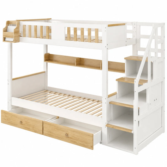 Letto a Castello per Bambini 90x200 con Scala e Capanna, Soppalco Spazioso con Barriera