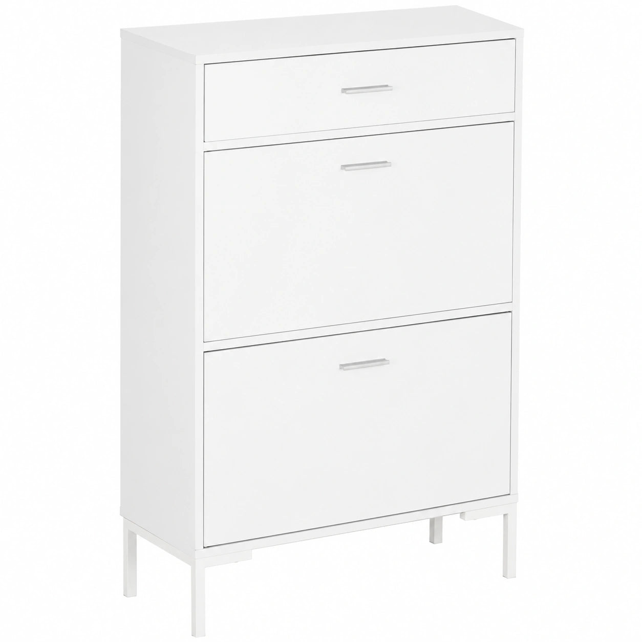 Scarpiera Moderna HOMCOM per 12 Paia con Ante Ribaltabili e Cassetto, 75x26x110 cm, Bianco