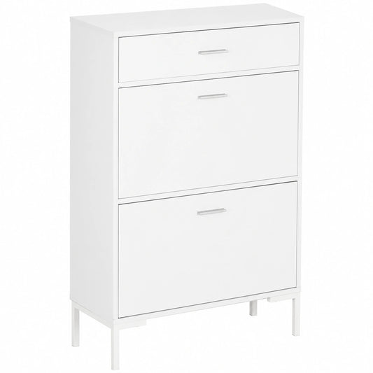 Scarpiera Moderna HOMCOM per 12 Paia con Ante Ribaltabili e Cassetto, 75x26x110 cm, Bianco