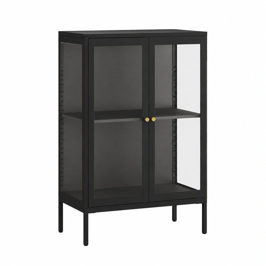 Credenza Moderna in Acciaio e Vetro Temperato, 75x35x105 cm, Mobile Elegante per Soggiorno e Sala da Pranzo