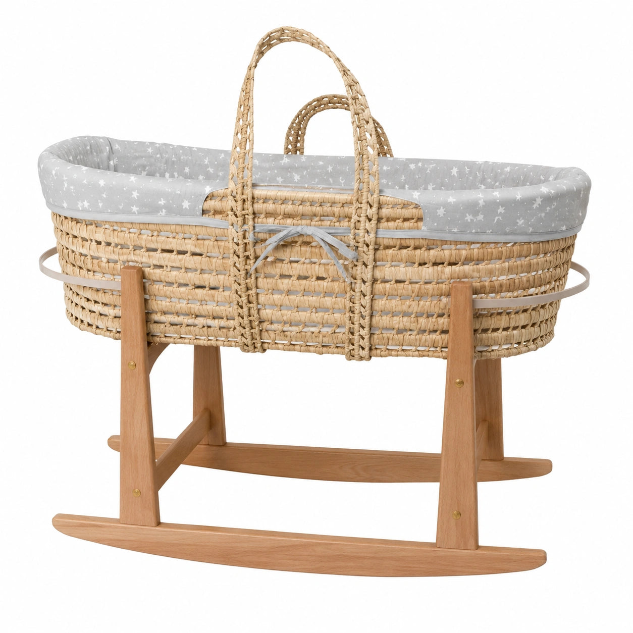 Culla in Vimini Naturale per Neonati con Materasso, Design Nordico Grigio