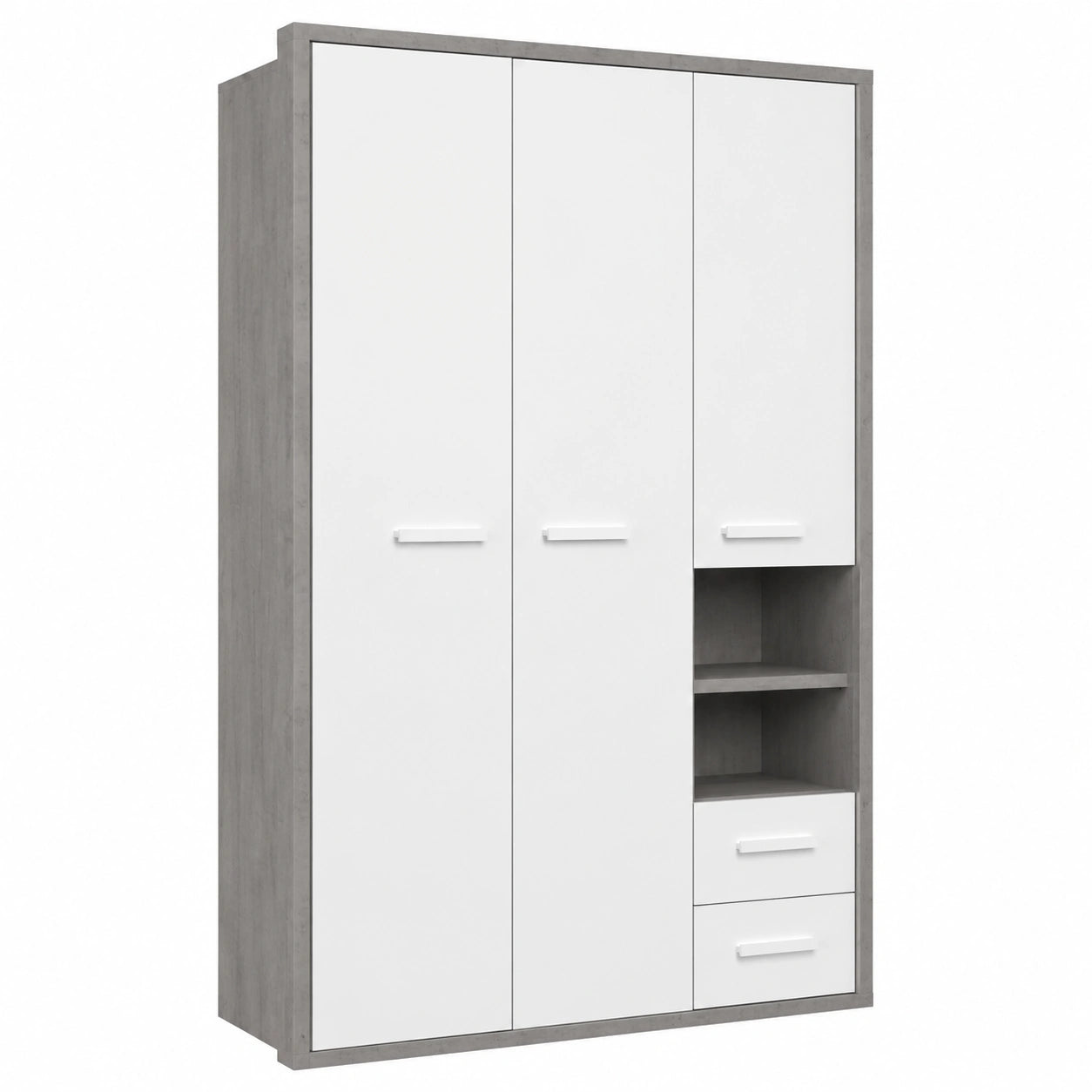Armadio Cameretta MIPIACE 3 Ante 2 Cassetti, Colore Cemento/Bianco, Made in Italy