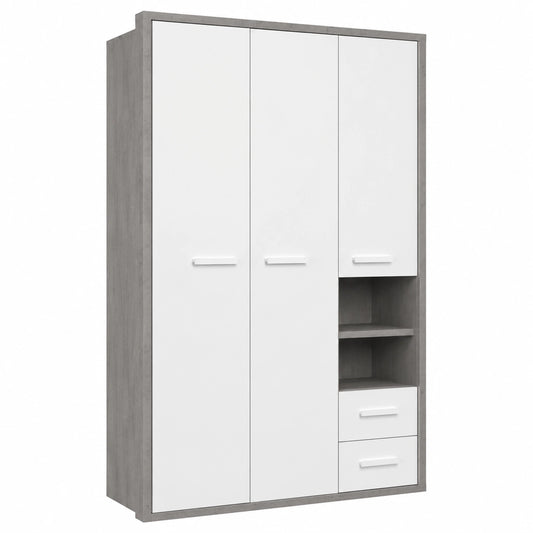 Armadio Cameretta MIPIACE 3 Ante 2 Cassetti, Colore Cemento/Bianco, Made in Italy