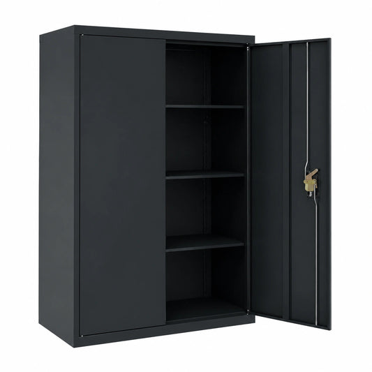 Armadio in Metallo Antracite con 3 Ripiani per Ufficio, 90x40x140 cm