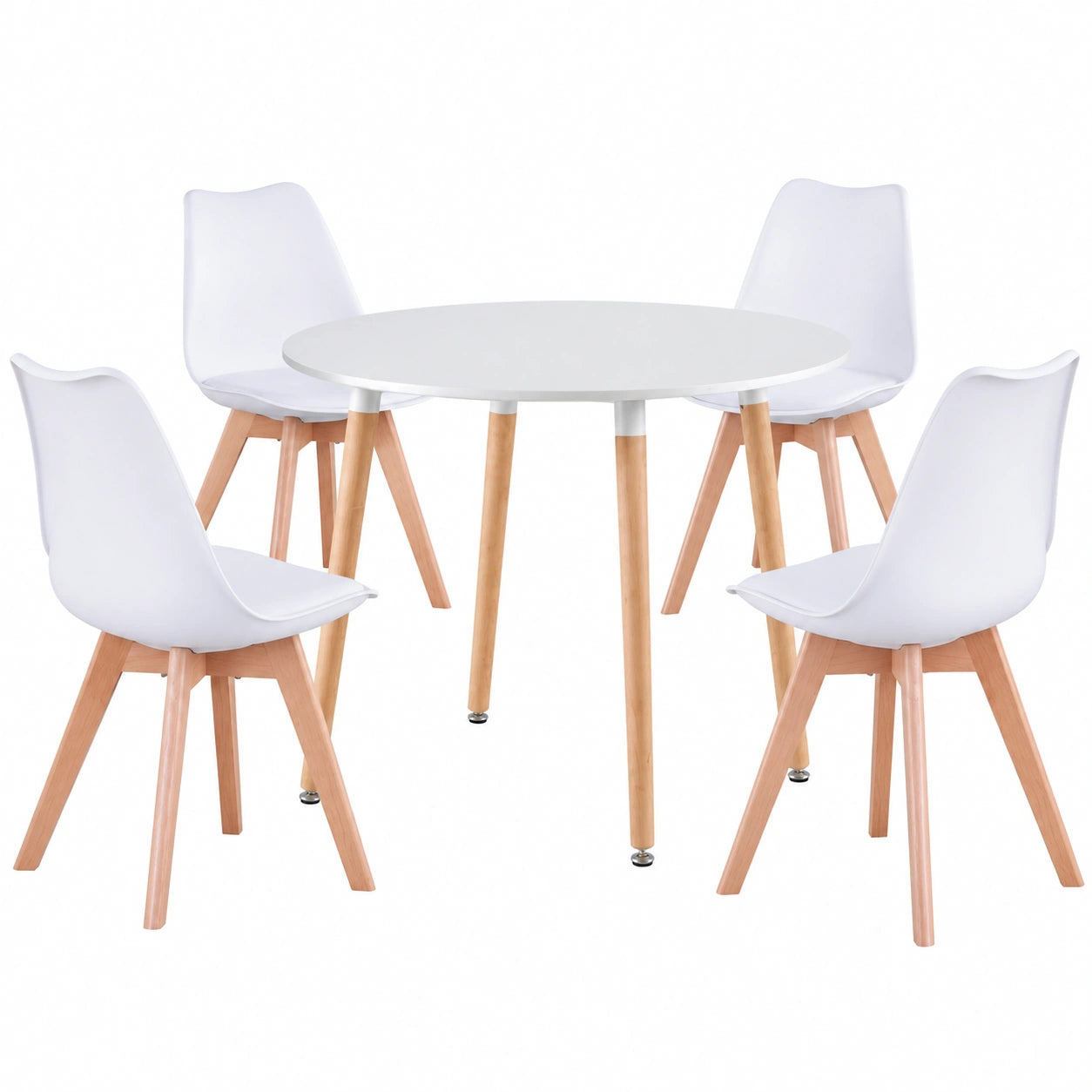 Set Tavolo Rotondo e Sedie Bianche in Stile Nordico per Sala da Pranzo Moderna