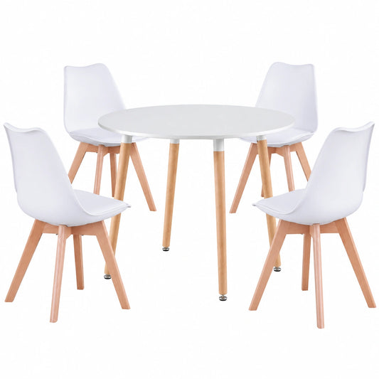 Set Tavolo Rotondo e Sedie Bianche in Stile Nordico per Sala da Pranzo Moderna