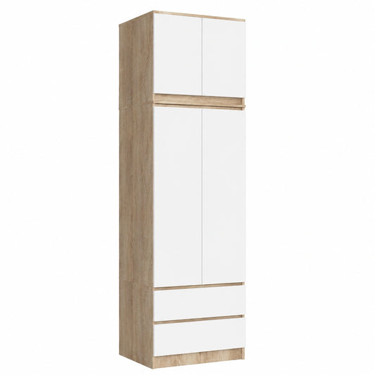 Armadio Moderno con Ripiani e Cassetti, 234 cm, Bianco Rovere Sonoma