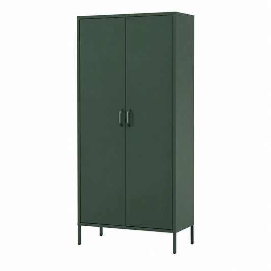 Armadio da Letto in Metallo Verde Scuro con Ante e Ripiani 80x185x45 cm