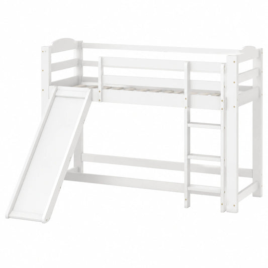 Letto a Castello per Bambini con Scivolo, 90x200 cm, Struttura Bianca