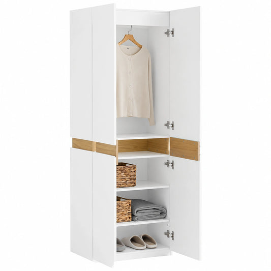 SoBuy Armadio Guardaroba 2 Ante Salvaspazio con Appendiabiti e Scarpiera per Ingresso, Bianco 61x30x192cm