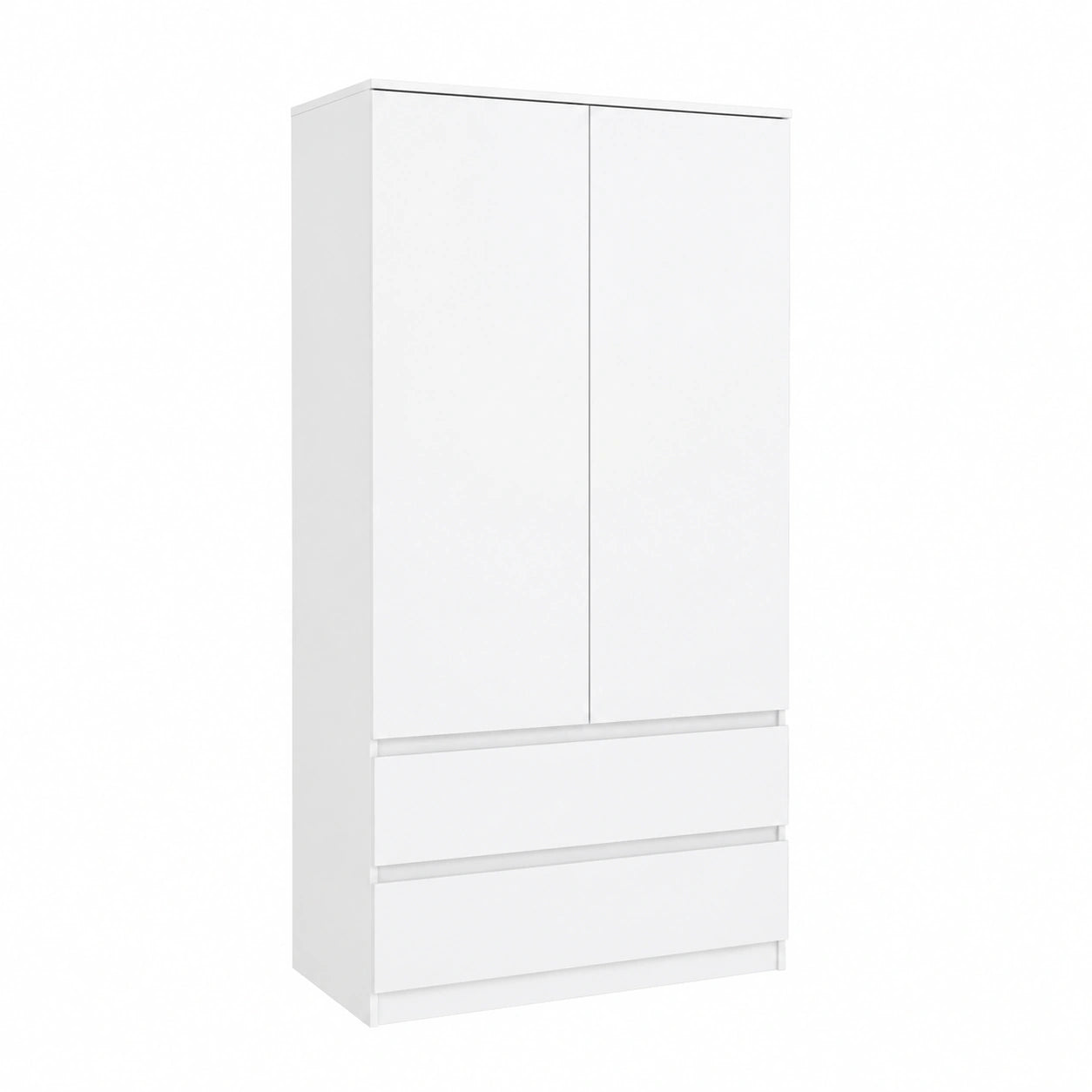 Armadio Moderno Bianco per Camera da Letto con 2 Cassetti, 180x90x50cm
