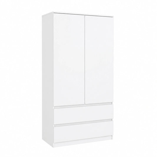 Armadio Moderno Bianco per Camera da Letto con 2 Cassetti, 180x90x50cm